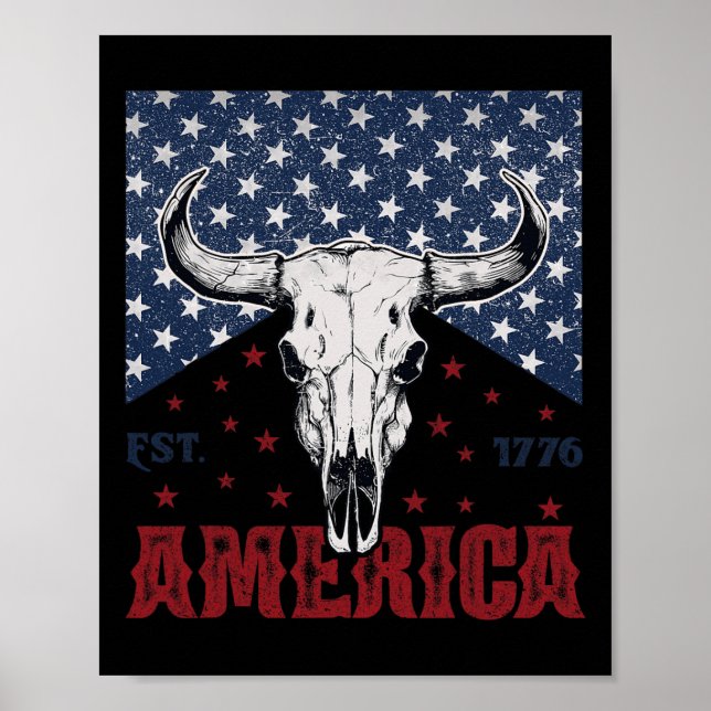 Est 1776 Cow Skull Funny 4th Of July  Poster (Front)