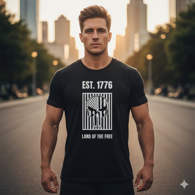 EST. 1776 Patriotic Punisher Skull Us Flag T-Shirt (Creator Uploaded)