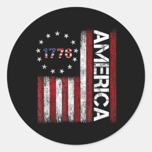 Est 1776 Patriotic Us American Flag 4th Of July Am Classic Round Sticker