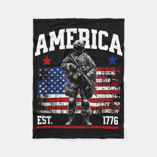Est 1776 Patriotic Us American Vintage Flag 4th Of Fleece Blanket