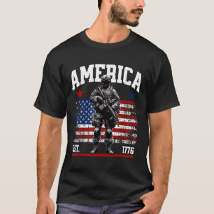 Est 1776 Patriotic Us American Vintage Flag 4th Of T-Shirt