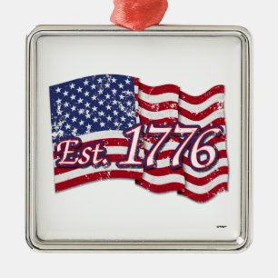 Est. 1776 USA Flag - distressed Metal Ornament
