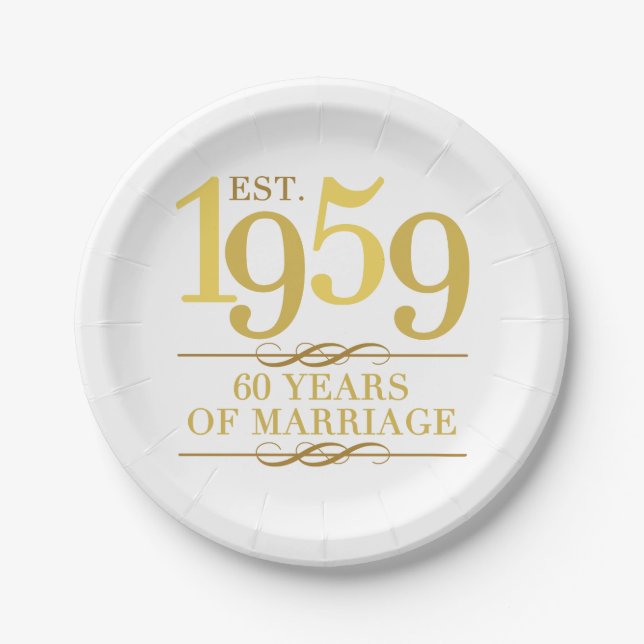 Est. 1959 60th Wedding Anniversary Paper Plate (Front)