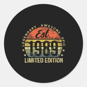 Est 1989 Limited Edition 35th Birthday Vintage 35  Classic Round Sticker