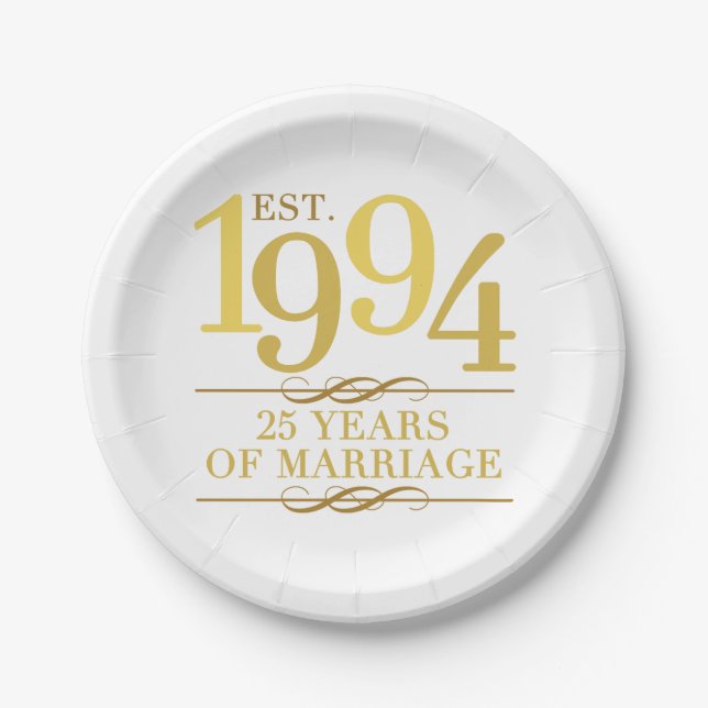 Est. 1994 25th Wedding Anniversary Paper Plate (Front)