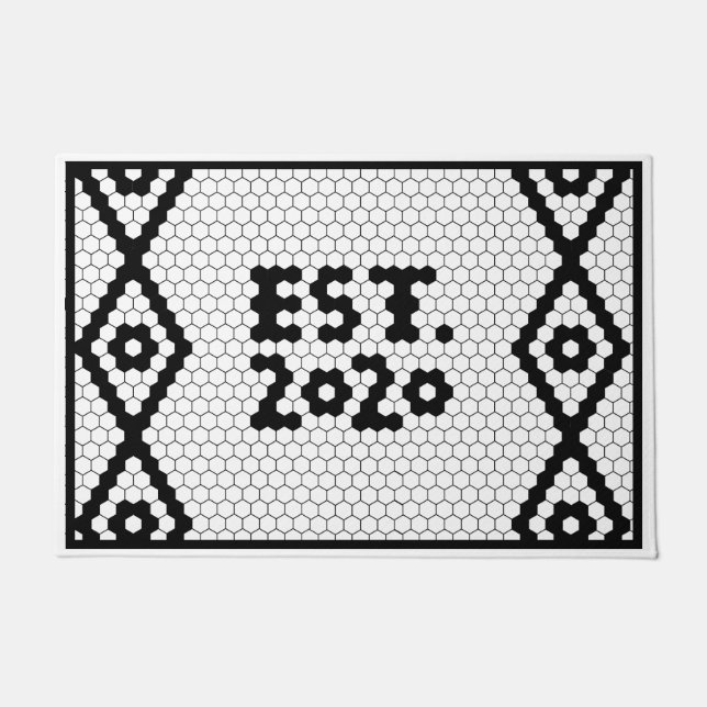 Established 2020 Black and White Wedding Tile Doormat (Front)
