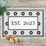 Established 2023 Black White Tile Design Custom Doormat<br><div class="desc">This classy cute black and white faux tile doormat is perfect for any home. Its clean lines, simple colours, and vintage pattern are timeless and versatile. A great gift for those who were married or moved into a new home in 2023. This doormat can be customised with your own established...</div>