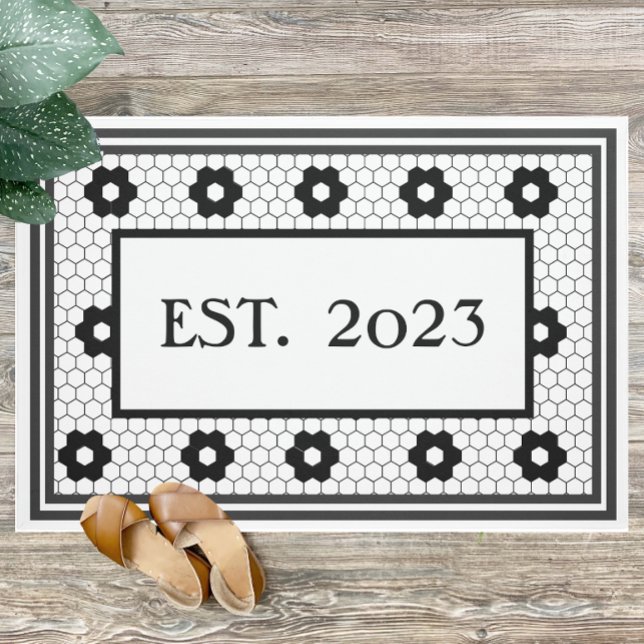 Established 2023 Black White Tile Design Custom Doormat (Creator Uploaded)