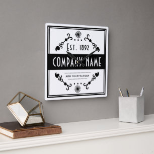 Established Business Name, Decorative Square Wall Clock