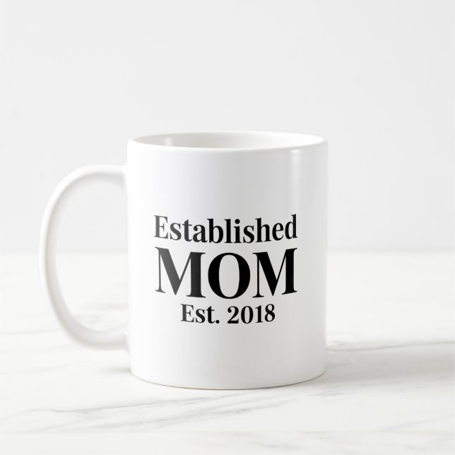 Established Mum Est. 2018 Minimalist Gift Design Coffee Mug (Left)