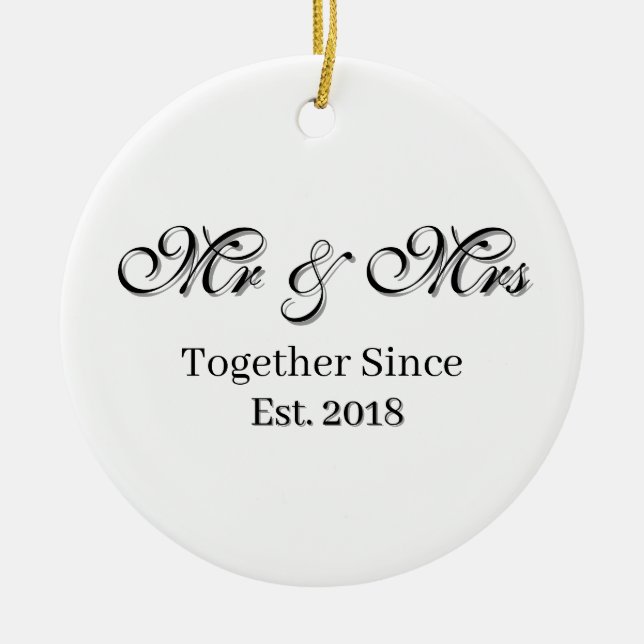 Established Year Personalised Couple Design Ceramic Ornament (Front)