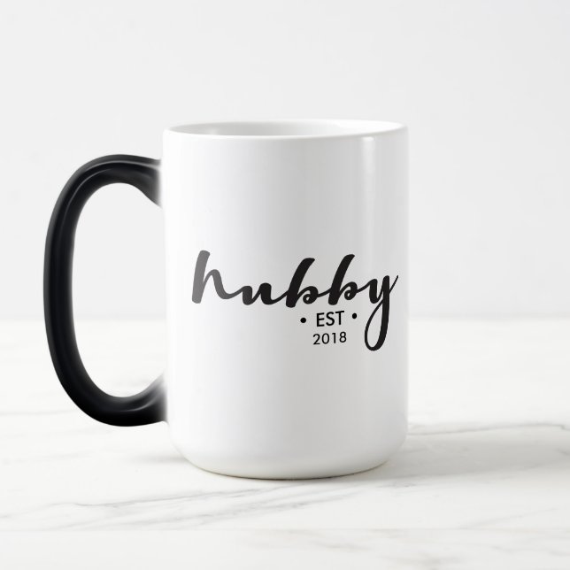 Established year Personalised Hubby script modern Magic Mug (Left)