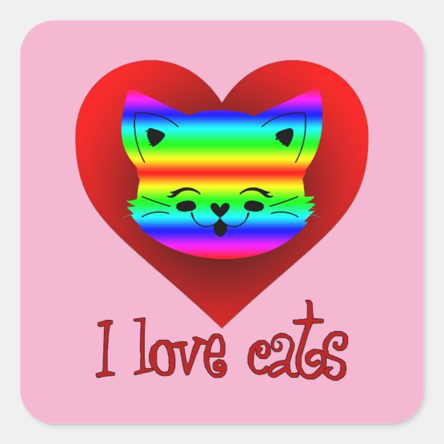 Estampa Animal - I Love Cats - Adesivo Square Sticker (Front)