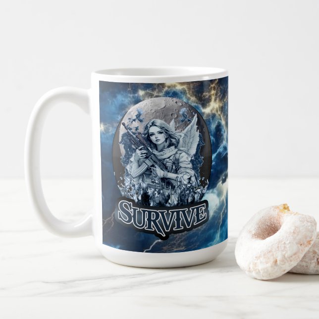 Estampa Anjo – Cyberpunk Guardian Angel - Caneca Coffee Mug (With Donut)