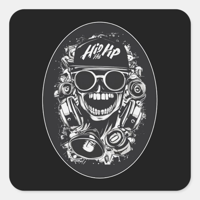 Estampa Hip Hop - Hip Hop Skull Vibes - Adesivo Square Sticker (Front)