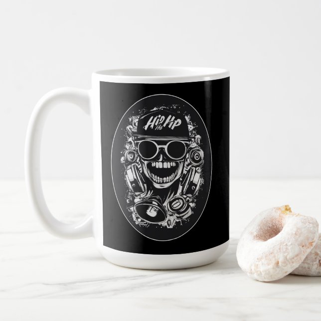 Estampa Hip Hop - Hip Hop Skull Vibes - Caneca Coffee Mug (With Donut)