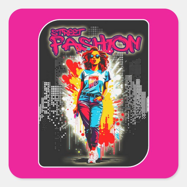 Estampa Moda - Street Fashion - Adesivo Square Sticker (Front)