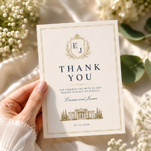 Estate Crest Monogram Elegant Old Money Wedding Thank You Card