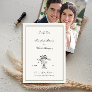 Estate Floral Elegant Black Frame Photo Wedding Save The Date