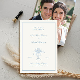 Estate Floral Elegant Blue Frame Photo Wedding Save The Date