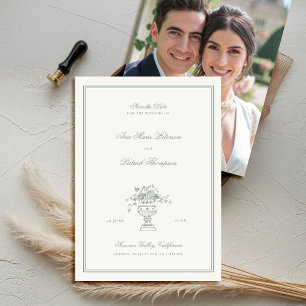 Estate Floral Sage Green Frame Photo Wedding Save The Date