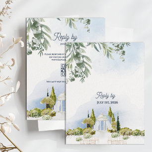 Estate Garden Pavilion Outdoor QR Code Wedding RSVP Card