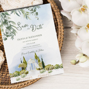 Estate Garden Pavilion Wedding Save the Date Announcement Postcard