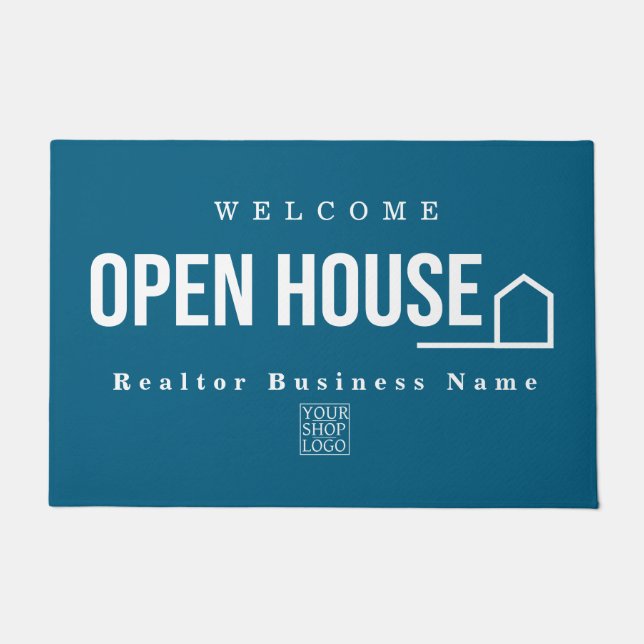 Estate Open House Modern Chic Blue Doormat (Front)