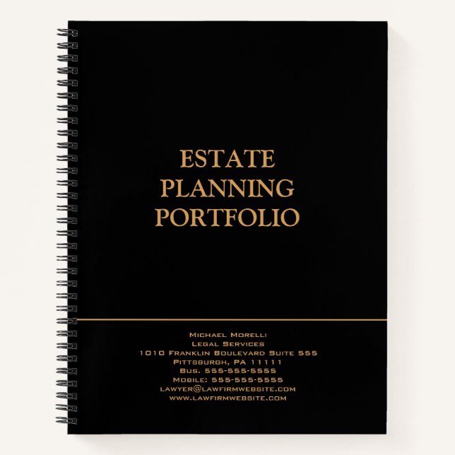 Estate Planning Portfolio - Black | Gold Notebook (Front)
