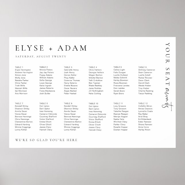 Estelle Modern Minimal 12 Table Seating Poster (Front)