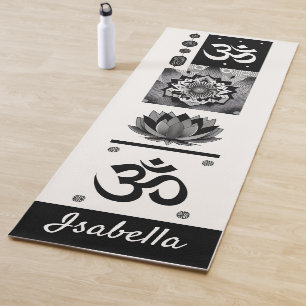 Esterilla De Yoga om  and flower of lotus in black Yoga Mat
