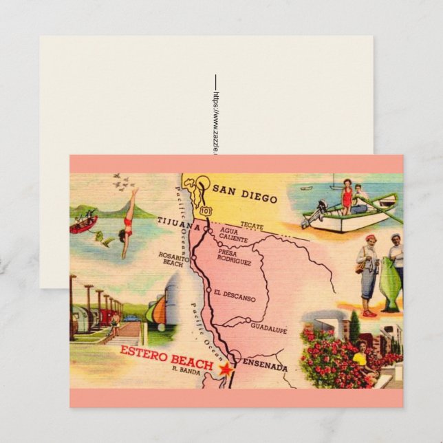 Estero Beach Mexico Map Postcard (Front/Back)