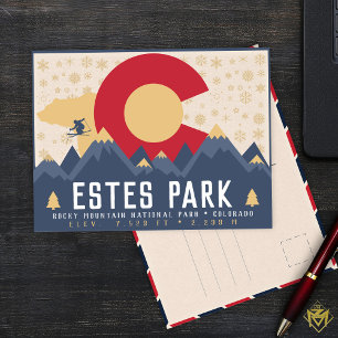 Estes Park Colorado Flag Mountain Ski Vintage Postcard