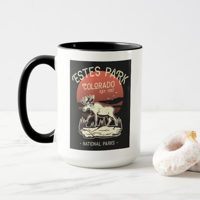 Estes Park Colorado National Park Moose Sunset  Mug (With Donut)