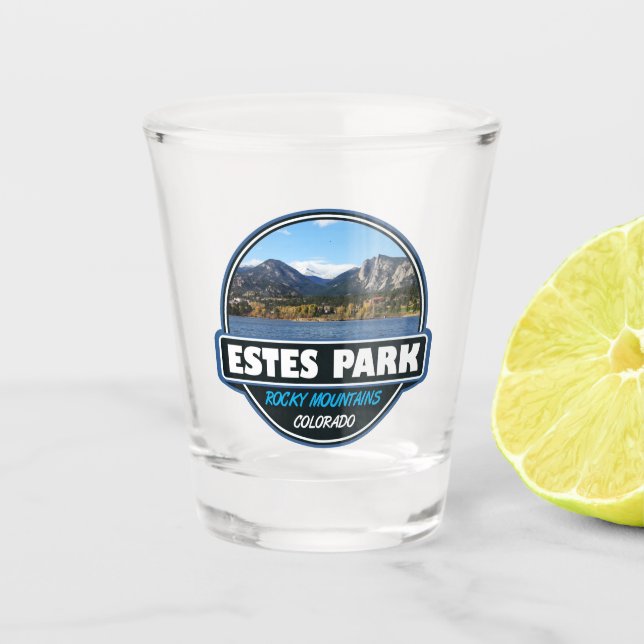 Estes Park Colorado Travel Art Emblem Shot Glass (Front)