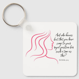 Esther 4:14 Scripture Bible Verse Pink Silhouette Key Ring