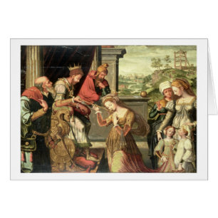 Esther before King Ahasuerus with Haman being sent