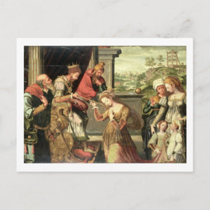 Esther before King Ahasuerus with Haman being sent Postcard