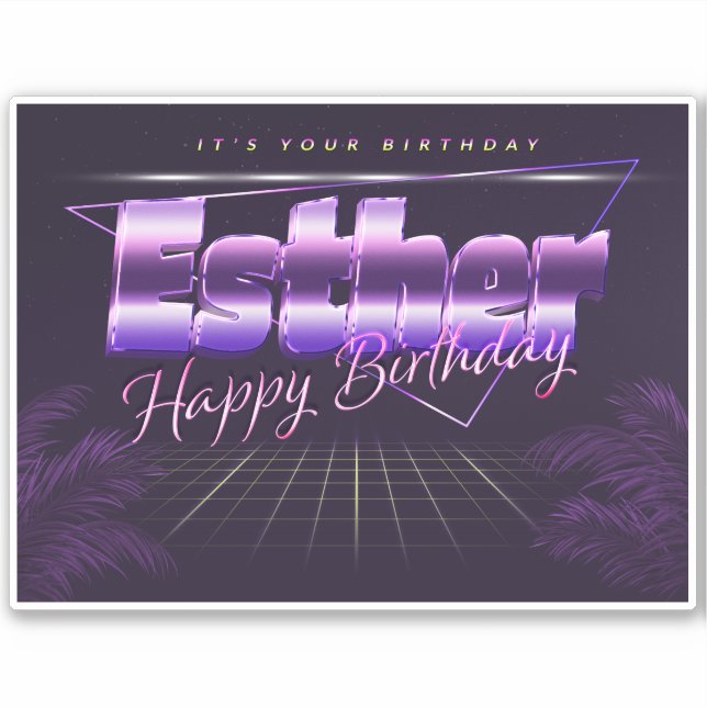 Esther name first name lila retro sticker birthday (Front)