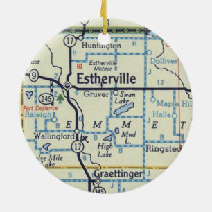 Estherville Iowa Meteor Map Ceramic Ornament