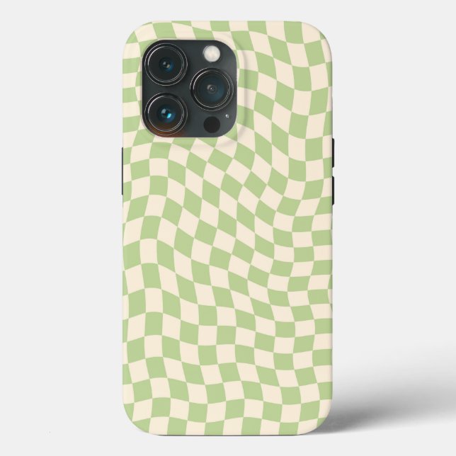 Esthetic Wavy Warped Checker Sage Green Case-Mate iPhone Case (Back)