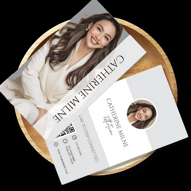 Esthetician Beautician Grey QR Code & Photo Business Card (Creator Uploaded)