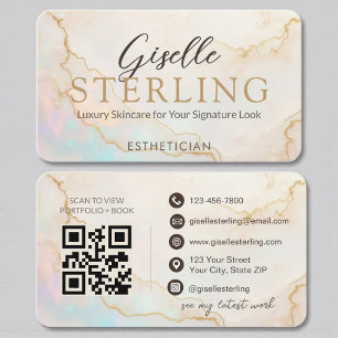 Esthetician Elegant Pearl Opal Gold Script Business Card
