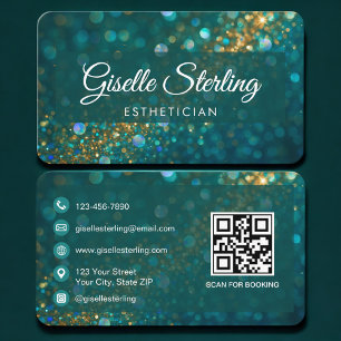 Esthetician Green Gold QR Code Professional Business Card
