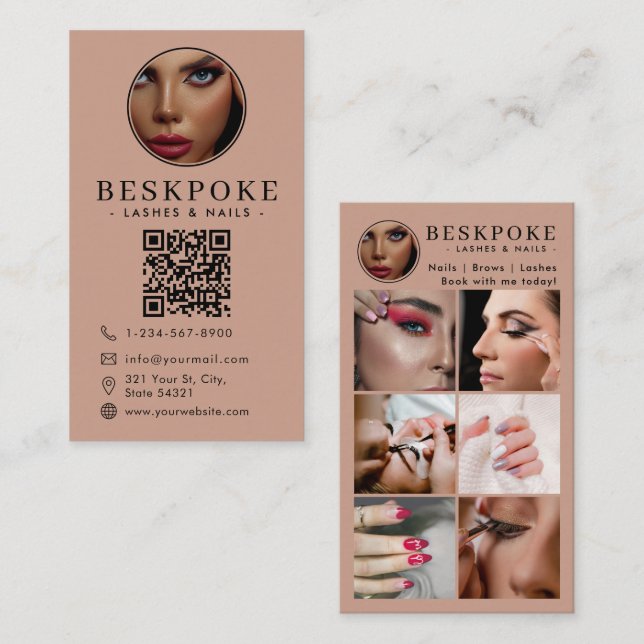 Esthetician Photo Feed Boho Social Media QR Code Business Card (Front/Back)