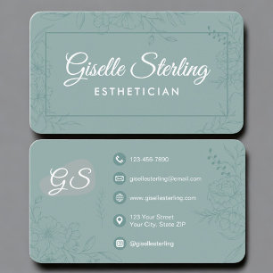 Esthetician Teal Green Floral Business Card