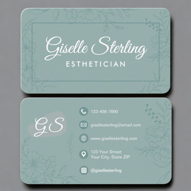 Esthetician Teal Green Floral Business Card (Creator Uploaded)