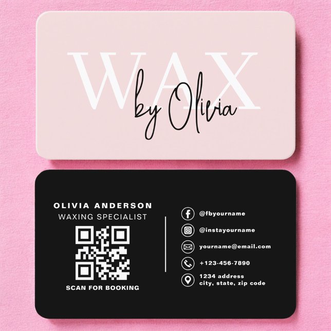 Esthetician Wax Specialist Pink QR Code Business Card (Creator Uploaded)