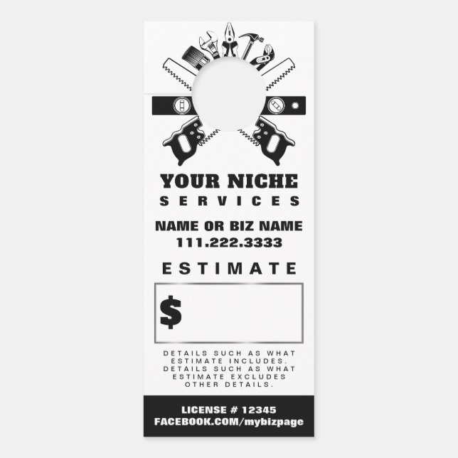 *~* Estimate Quote Trades Carpenter QR Contractor Door Hanger (Front)