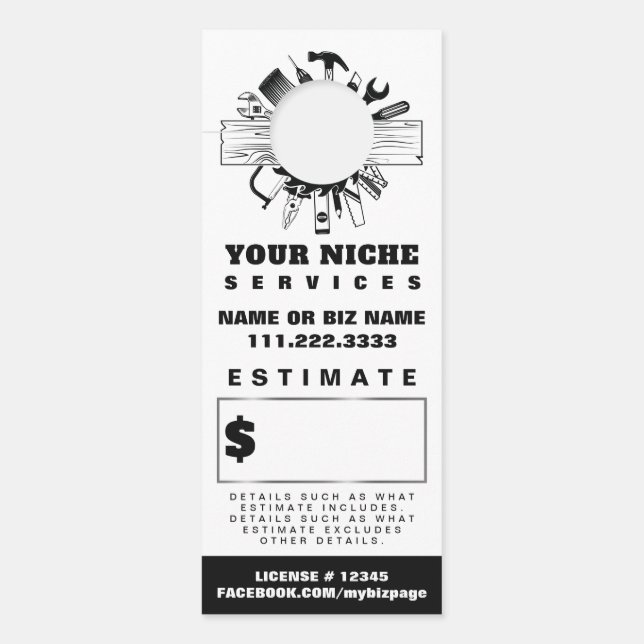 *~* Estimate Quote Trades Carpenter QR Wood Tools Door Hanger (Front)